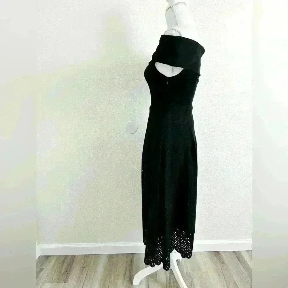 Banana Republic Black Off The Shoulder Midi Dress Size 2 Petite - Picture 4 of 12